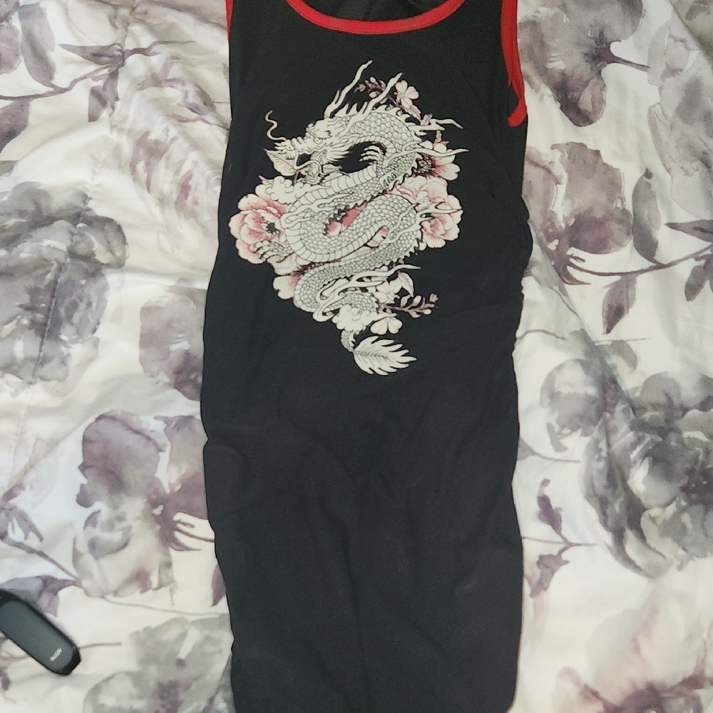 Black Tank Top with Dragon Design